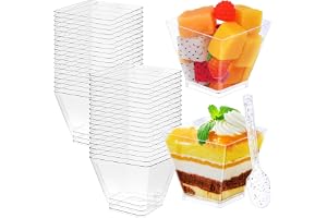 deegbbyi 50 st transparena fyrkantiga dessertkoppar, återanvändbara, 60 ml, minikoppar, fyrkantiga dessertkoppar med 50 skeda