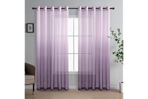 DWCN Purple Gradient Curtains for Living Room Net Curtain Eyelet Voile Curtains 90 Drop Pair Sheer curtains for Bedroom Set of 2, 66 x 90 Inches