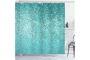 ABAKUHAUS, Turkus, Zasłona prysznicowa, Małe Dot Płytki Kształt Prosty klasyczny kreatywnego projektowania, Turkusowa Seafoam, 175cm x 220cm