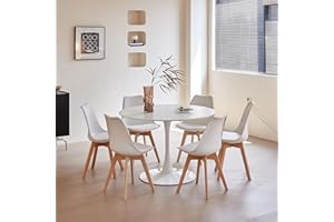 BenyLed Set de Mesa Redondas y 6 Sillas para Cocina, Terraza, Jardín, Balcón o Comedor, Blanco (110 * 110 * 75cm)