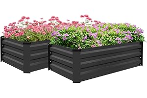 Outsunny Set of 2 Raised Garden Bed, Outdoor Planter Box with Galvanised Steel Frame for Growing Vegetables, Flowers and Herbs, 100 x 60 x 30cm, Grey