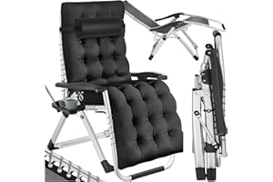 TecTake® Silla Tumbona Plegable para Playa y Jardín, Cojín Cabezal Extraíble, Estructura de Acero, Mesa Auxiliar, Ideal para Camping y Picnic, Silla Exterior Terraza - 1 Tumbona Negro
