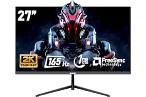 Gawfolk 27 inch PC Screen, 2K WQHD (2560×1440P), 165Hz Gaming Monitor, 1ms Bezel-less, 98% sRGB, 178° Wide-Angle, HDMI 2.0, DisplayPort, Compatible with Wall-Mounted 100 * 100MM - Black