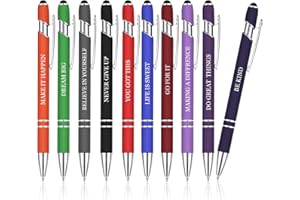 Firtink 10 pieces Quotes Pens Inspirational Ballpoint Pen with Stylus Tip Personalised Motivational Messages Pen Black Ink Metal Ballpoint Pen Novelty Pens for Adults Kids Gifts