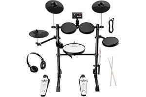 Asmuse Elektronisches Schlagzeug-Set für Erwachsene, Anfänger, mit 8-Zoll-Mesh-Snare-E-Drum-Set mit Rim Shot- und Becken-Choke-Funktion, USB-MIDI-Unterstützung, 2 Paare Drumsticks und Kopfhörer