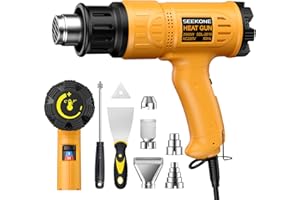 SEEKONE 2000W Professional Hot Air Gun 50℃- 600℃ Variable Temperature Control with 2-Temp Settings, Overload Protection, Double Heating Wire Fast Heating, 7 Accessories for Shrinking PVC
