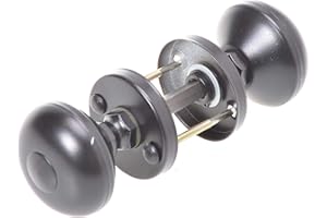 Aqbau Jeu de Poignées de Porte Rondes | Diamètre du cache serrure: 55 mm|Poignée Multitâche Noire |Bouton Rotatif | Bouton Aluminium | Poignée de Porte Extérieure