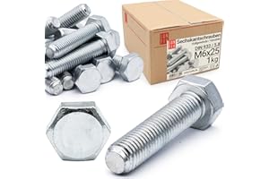 Sechskantschrauben M6x25, 1 kg (ca.142 Stk.) DIN 933 Vollgewinde FK 5.8 verzinkter Stahl Gewindeschrauben mit sechseckigem Kopf,6 Kant Maschinenschrauben mit Gewinde bis Kopf,Vollgewindebolzen