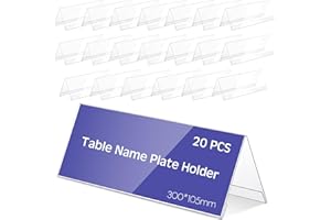Gulfmew Soporte de Nombre de Acrílico de Mesa Placa de Nombre de Acrílico Transparente Soporte Reutilizable con Forma de Techo para Etiqueta Conferencia, 30 x 10,5 cm (20 Piezas)