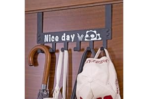 Magiho Porte Manteau pour Porte | Cintre de Porte Robuste en Acier au Carbone, 6 Crochets pour Ranger Manteaux Suspendus, Chapeaux, Sacs, Serviettes, Robes (Noir)