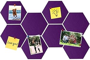 HULAVO Lot de 8 dalles hexagonales en feutre et liège, autocollantes, pour tableau d'affichage, bureau, école, maison, décoration murale, autocollants, mémos, photos(Violet)