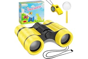 JISRKP Kids Binoculars Set with 4x30 Magnification, IncludesTelescope, Magnifying Glass, and Compass Whistle, Perfect for Outdoor Exploration, Educational Toy Gift for Boys and Girls Aged 3-12 (Yellow)