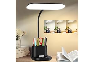 DEEPLITE Lampe de Bureau, LED Lampe de Bureau Rechargeable avec Porte Stylo Téléphone,Contrôle Tactile 3 Modes de Couleur Lumière & Luminosité Dimmable,Cygne Flexible Soin des Yeux Lampe pour étudier, Lire.