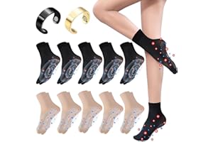 QJFHURB Chaussettes Tourmaline 10 Paire Tourmaline Ionic Body Shaping Stretch Socks Chaussettes Invisibles en Soie de Cristal Antidérapantes Chaussette Extensible en Tourmaline Ionique et 2 Bague Magnétique