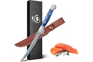 Golden Bird Couteau de Cuisine de 14,5 cm en Acier Damas avec Noyau VG10, Couteau Professionnel avec Poignée en Bois Full-Tang et Étui de Protection pour Viande