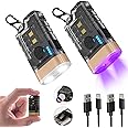 LED Small Powerful EDC Flashlight, 365nm UV Black Light, Mini Led Flashlight 1500 LM, USB C Rechargeable Mini Keychain Flash Light with Clip, Tail Magnet, 9 Modes, Waterproof Pocket Flashlights 2 PC