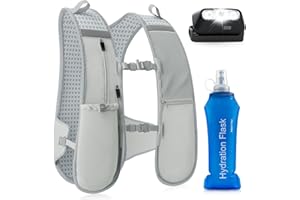 GGIE Running Vest for Women Men - Functional Hydration Vest with Headlamp, Phone Pouch, Adjustable Reflective Vest Backpack with 500ml Water Bottle for Outdoor Activities