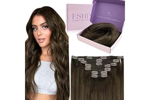 Fshine Cabello Humano Balayage Clip en Extensión Remy 18 Pulgadas 7 Piezas Gruesas Doble Trama Marrón Oscuro a Castaño Marrón Extensiones de Pelo Recto 120 Gramos Color 2 8 2