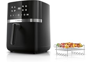 Bosch Series 4 Air Fryer XL with Grilling Set, MAF462B1GB, 9-in-1, 6.1 L, Dual Heating Elements, Defrost and Keep Warm Functions, Intuitive Touchscreen, Up to 65%* Faster Cooking, Black