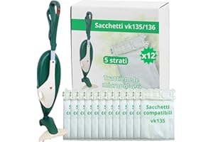 NAMAI - Set di 12 Sacchetti Folletto VK135 e VK136, Ricambi Compatibili, Microfibra Resistente, Antibatterici, Ricambi Folletto (12 Sacchetti)