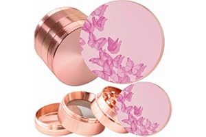 UKGLASS Pink Grinder - Four Piece Grinder with Full Print, Magnetic Top, Shark Teeth & Pollen Catcher - for Tobacco, Dry Herbs & Spices