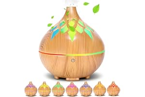 MKAKYES Diffusore di Oli Essenziali, 160 ml Diffusore Aromatico a Grana di Legno con LED a 7 Colori, Spegnimento Automatico Senza Acqua, Ultrasuoni Umidificatore per Casa, Ufficio, Spa