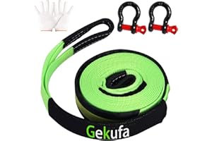 GEKUFA Cuerda del remolque 5M X 5 cm, 10 toneladas kit de automóvil de cuerda de remolque con 2 ganchos reforzados y rayas reflectantes, cuerdas de remolque para la recuperación fuera de la carretera (Verde)