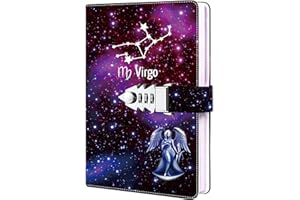 ZXHQ Diario con lucchetto per ragazze, donne e bambini, diario con password ricaricabile con costellazione del cielo stellato, blocchi per scrivere e diari, formato A5 (8,5 × 5,9 pollici) Vergine