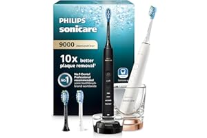 Philips Sonicare DiamondClean 9000 spazzolino elettrico, confezione doppia, spazzolino sonico con app, sensore di pressione, 4 modalità di pulizia, bicchiere di ricarica, nero e oro rosa, HX9914/61