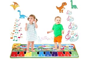NK Musikmatta för bebis med 8 LED Dinosaur Sound - Barnpiano Leksak för Barn 3 4 5 år, Original Montessori Födelsedag Present Vikbar, Record/Playback-funktion (110 x 36 cm)