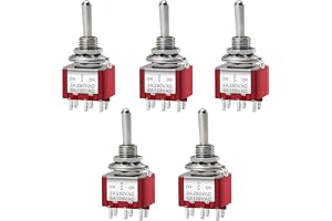 Heschen miniatyrströmbrytare MTS-203 ON-OFF-ON DPDT 6 stift, 2 A 250 V, 6 A 125 V, UR listad, paket med 5