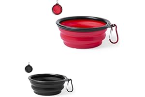 NOTRASH2003 2 ciotole per cani, pieghevoli, da viaggio, a prova di perdite, con moschettone per alpinismo, per gatti, cani, animali domestici, per acqua e cibo, vacanze, viaggi in auto (nero e rosso)