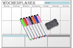 GROOHAFY Magnetisch Wochenplaner Abwischbar fur Kühlschrank Familienplaner Planungstafeln Wochenplan Wand mit 6 Trockenlöschmarker & Schwamm (43cm x 30cm)