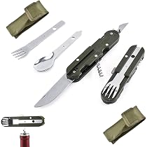 NIYATA Couverts Camping 5 En 1 Pliable – Couteau, Cuillère, Fourchette, Ouvre-Bouteille En Acier Inox Multifonction