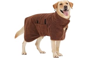HezzLuv Bademantel für Hunde, Hundebademantel aus Mikrofaser für mittlere und große Hunde, super saugfähiger Haustier Trockenmantel, ganzjahres schnell trocknendes Hundehandtuch (Braun,M)