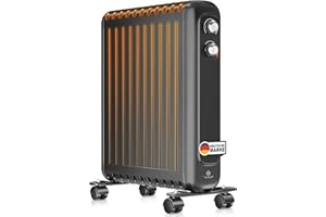 KESSER® Ölradiator energiesparend 2500W | Thermostat, Schnell Heizlüfter | Elektroheizung ölgefüllt + 3 Heizstufen, Schutzgehäuse, 360° Rollen | Konvektor Heizung elektrisch | Electric Heater, Schwarz