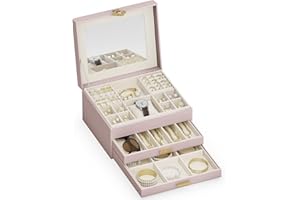 ADEL DREAM Joyero de 3 niveles con botón de trébol, almacenamiento de joyas con bandeja extraíble, organizador de joyas con espejo grande, compartimentos ajustables para manualidades, para madres y