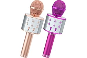Wowstar Wireless Microphone, Karaoke Bluetooth Microphone for Kids Adults, Portable Toy Karaoke Mic Speaker Machine, Home KTV Player Support Android & iOS Devices for Party Singing (Rose Gold&Violet)