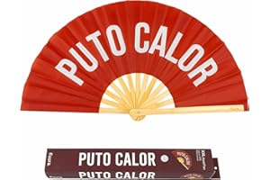 Fisura – Grande ventaglio pieghevole "p*to calor". Ventaglio originale con grande messaggio rosso XXL. Ventaglio pieghevole in bambù. Dimensioni: 64 x 33 cm.