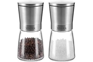 Vevouk Ensemble de moulins à sel et à poivre en céramique de qualité supérieure avec grosseur réglable, salière et poivrière grossière et fine pour la maison ou la cuisine
