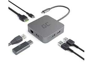 Green Cell Adapter stacja dokująca GC USB-C HUB 6 w 1 3X USB 3.0, HDMI 4K, Ethernet, USB-C z Power Delivery 87W do MacBook Pro 13/15, Dell XPS 13/15 kompatybilny z Samsung DeX