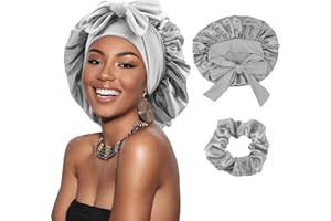 DRESHOW Gorro Saten Pelo Rizado Ajustable para Mujere Bonnet de Seda para Dormir Gorro Seda para Sueño con Banda Elástica para Mujeres