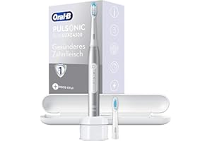 ‎ORAL-B Oral-B Pulsonic Slim Luxe 4500 Elektrische Schallzahnbürste/Electric Toothbrush, 2 Aufsteckbürsten, 3 Putzmodi für Zahnpflege + gesundes Zahnfleisch, Reiseetui, Designed by Braun, Platinum