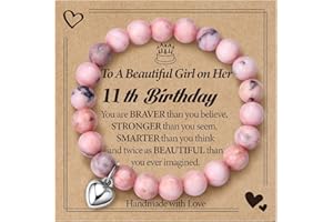 CASSIECA 3-16 Year Old Birthday Gifts for Girls - Sweet Pink Natural Stone Bracelets Gifts for 3-16 Year Olds, Adjustable Heart Charm Bracelets for Teenage Girls, Presents for Girls with Gift Box