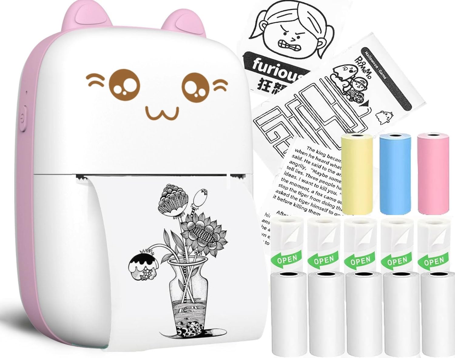 ZEITEL® Mini Bluetooth Thermal Printer, Portable Label Printer Inkfree Printer for Android & iOS System, Black on White Therm