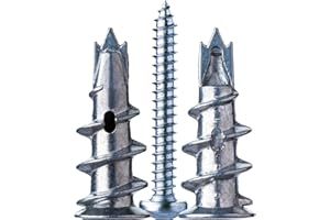 FOX·BUNNY Metal Plasterboard Fixings, 50 Heavy-Duty Self-Drilling Anchors with Screws for Concrete, Bricks, and Plasterboard Installation