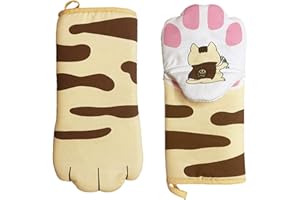 GURXI Guante de Trapo de Cocina Guantes de Antideslizantes para la Parrilla de hasta 250 ℃ Guantes Resistentes Al Calor Pata de Gato Cute Cartoon Cat Paw para Cocinar Hornear 2 Piezas (B)