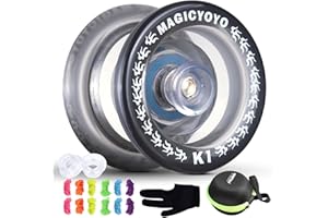 ShungRu Responsive Yoyo K1 Tug Return Yo yo Crystal Black, Tricks Yo-yo for Kids Beginners with 2 Yo-Yo Hubstacks + 12 Yoyo Strings + Case Bag + YoYo Glove