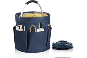 LEKEFETO Borsa Portaoggetti, Cestino Attrezzi in Tessuto Oxford con Manico e 6 Tasche Laterali, Borsa Attrezzi da Giardino Pieghevole Impermeabile per Escursionismo, Casa(Blu Navy, 28 x 28 cm)