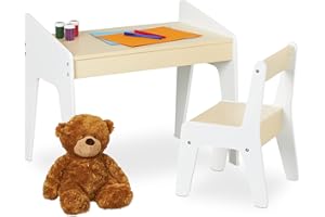 Relaxdays Ensemble de Table et de Chaise pour Enfants, kit pour crèches, Bambins, Couleurs Beige et Blanche
